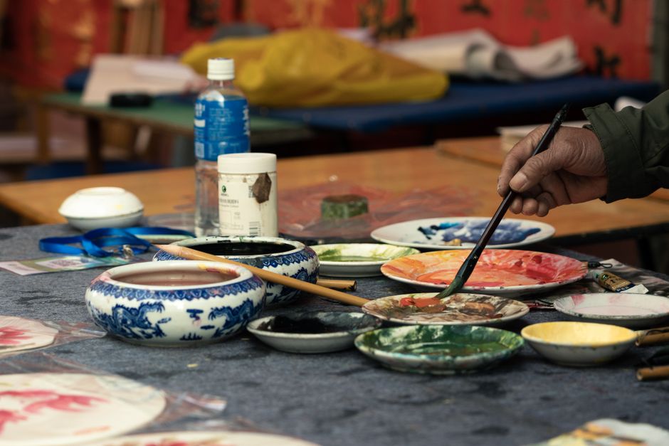 workshop plate and painting